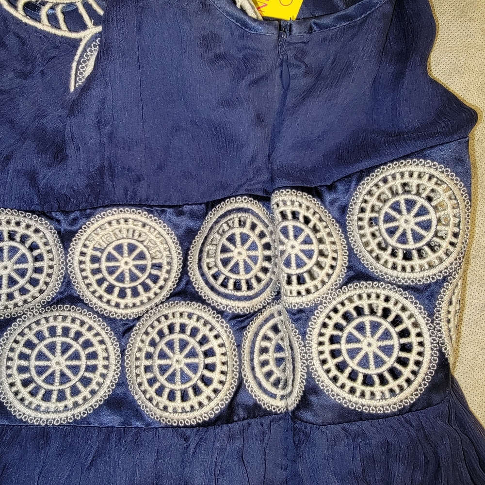 CATHERINE MALANDRINO Navy Silk "Marlin" Cocktail Dress 8P - Picture 3 of 8
